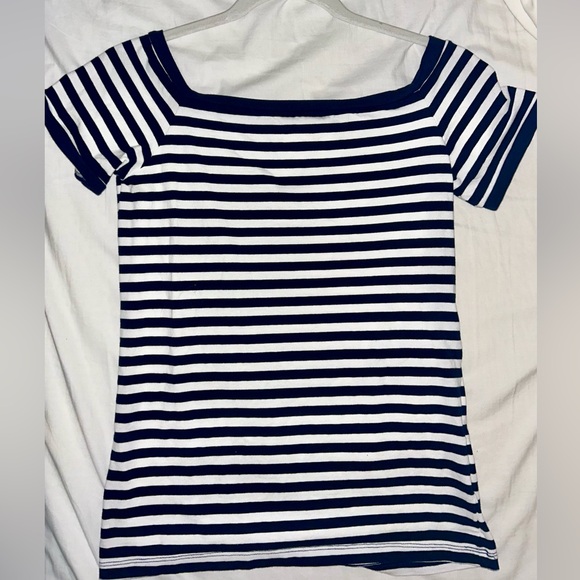Navy/White Striped Off The Shoulder Top - Picture 4 of 5